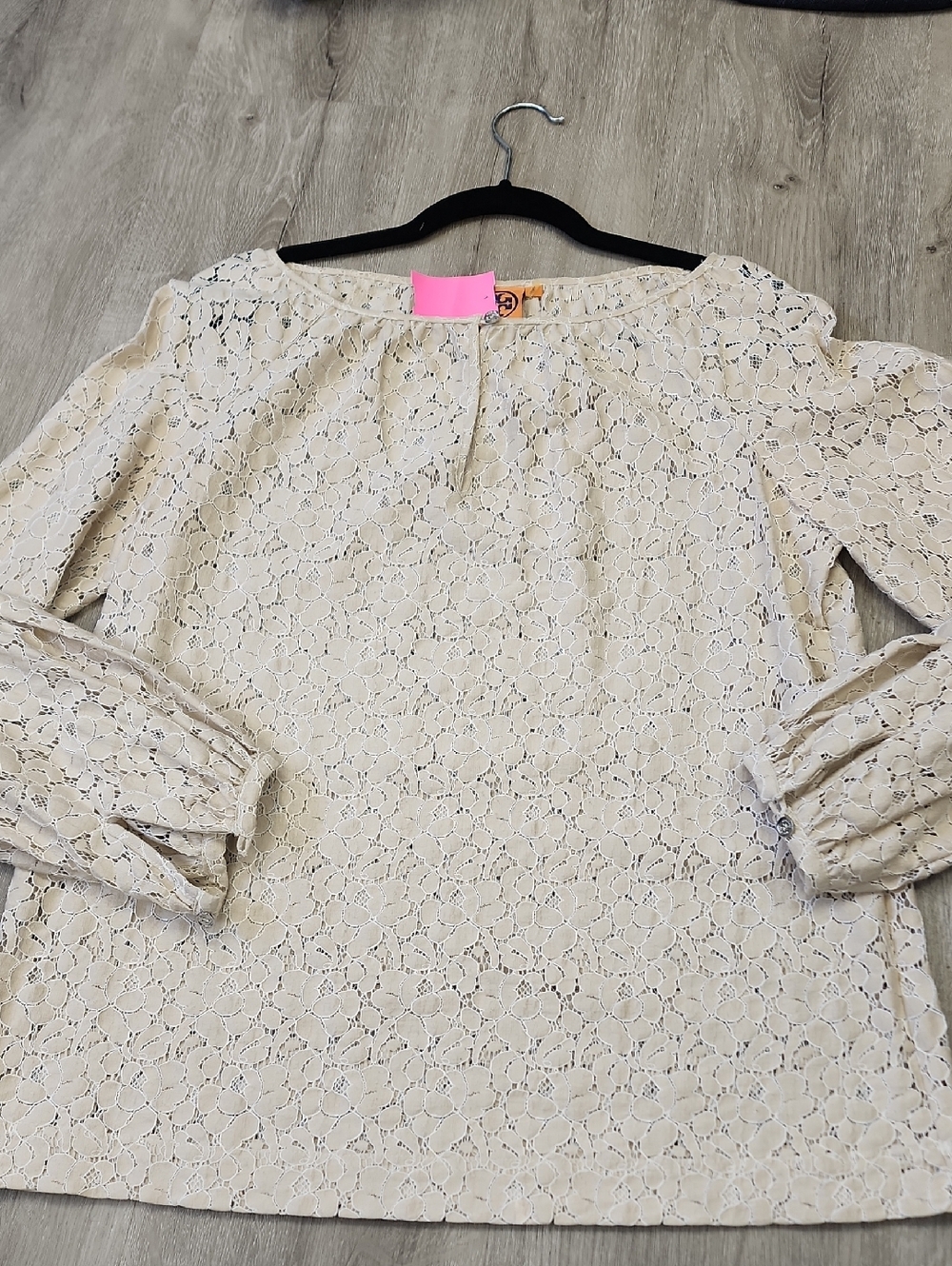 Tory Burch Cream Lace Long-Sleeve Blouse